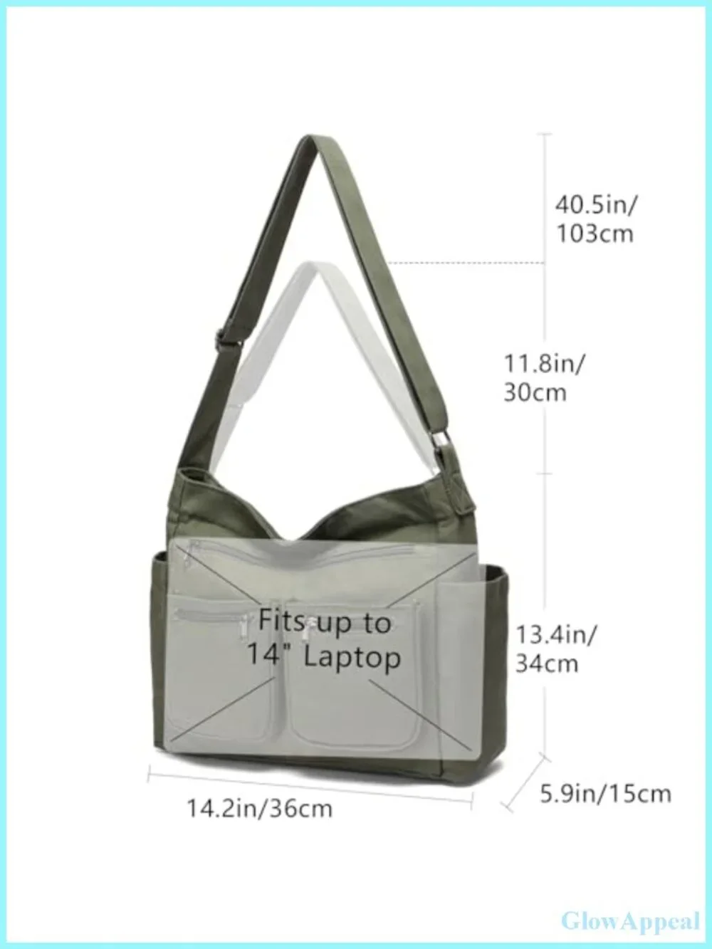Large Canvas Tote Crossbody Shoulder Bag for Work, Travel, Laptop Purse